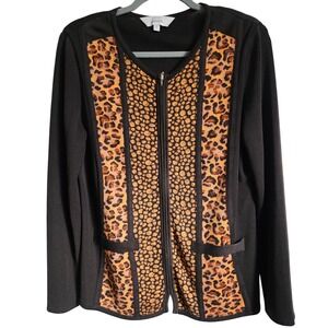 MISOOK‎ S Leopard Print Zip Front Cardigan Black Women's Size S RV $399